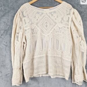 Ultra Pink Cream Crochet Lace Long Sleeve Tunic